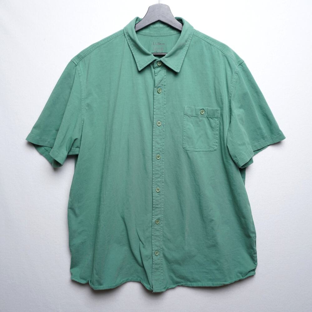 L.L. Bean Slightly Fitted Green Button Up Short Sleeve Shirt XXL